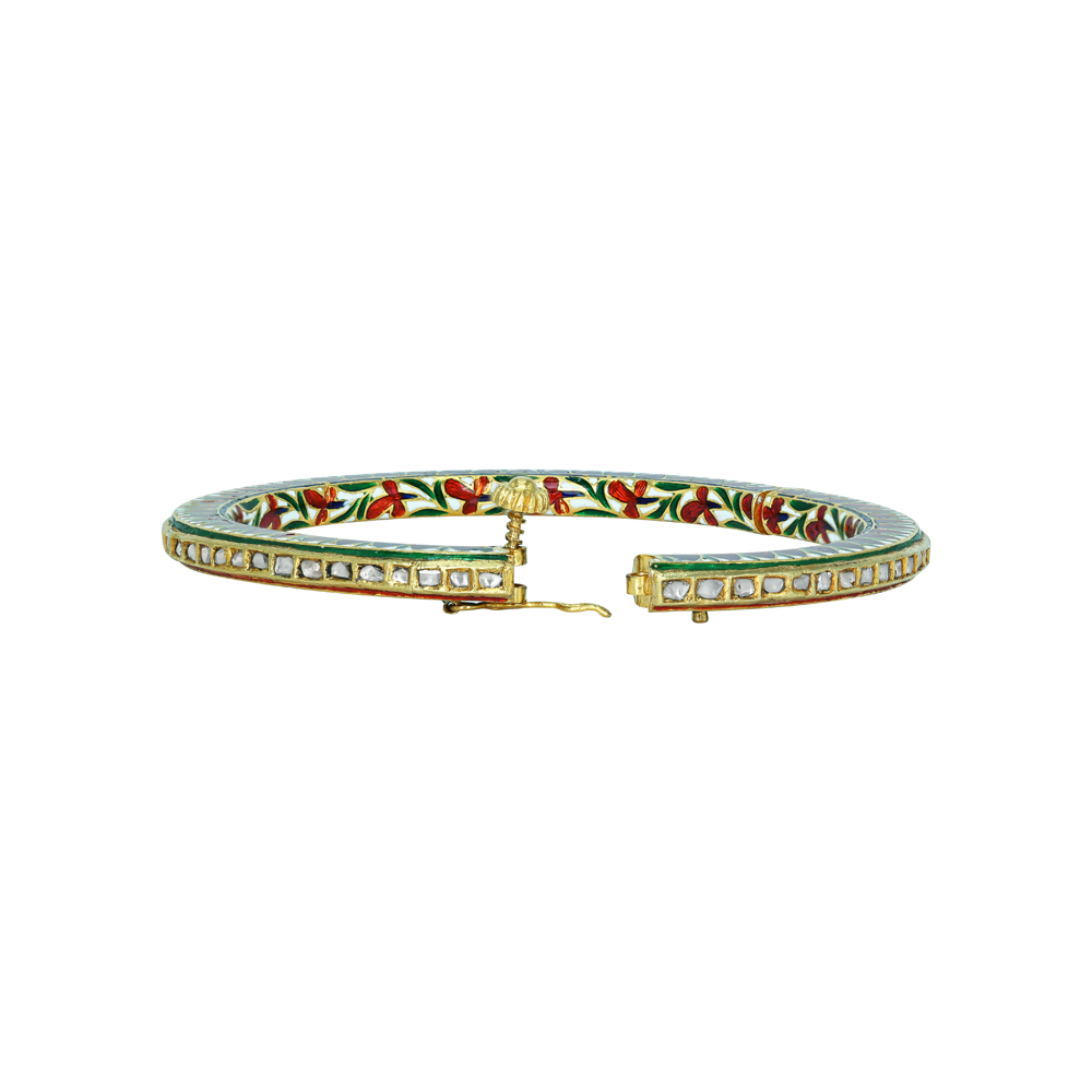 Polki Bangle with Green and Red Enamel Design